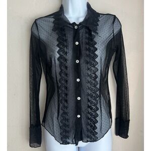 Y2K Caia Sheer Mesh Button Up Top Lace Ruffle Gothic Fairy Grunge Whimsigoth S